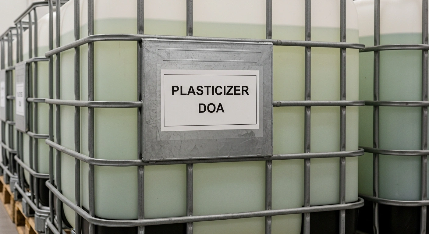 Сравнение разделенного экрана, показывающее два идентичных образца прозрачной жидкости в лабораторных стаканах с этикетками Stone TXIB и Eastman TXIB