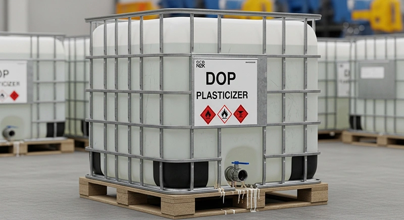 Split-screen comparison showing two identical clear liquid samples in laboratory beakers, with Stone TXIB and Eastman TXIB labels