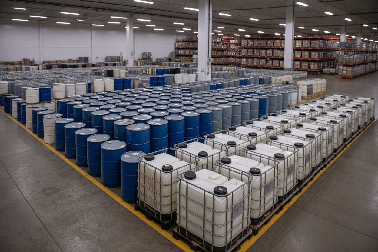 Split-screen comparison showing two identical clear liquid samples in laboratory beakers, with Stone TXIB and Eastman TXIB labels