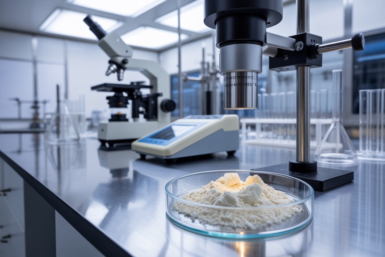 Сравнение разделенного экрана, показывающее два идентичных образца прозрачной жидкости в лабораторных стаканах с этикетками Stone TXIB и Eastman TXIB