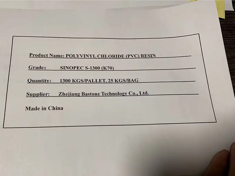 PVC RESIN S-1300 SINOPEC QILU shipping label during container stuffing 2