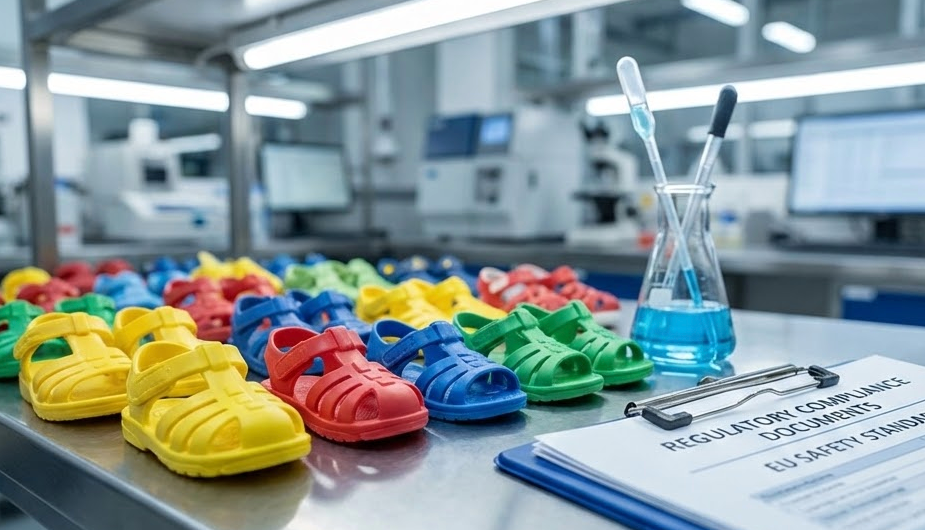 Best Plasticizer for PVC Footwear Manufacturing 4 Children's plastic shoes being tested for phthalate content in a laboratory setting