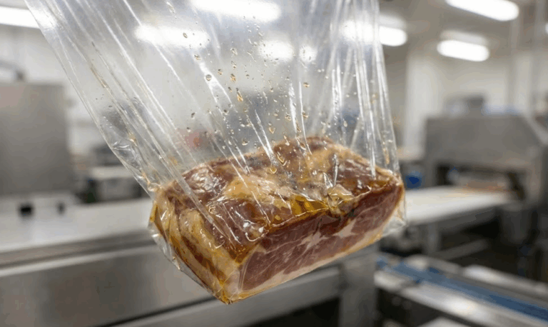PVC food packaging film in contact with oily food product demonstrating migration risk scenario