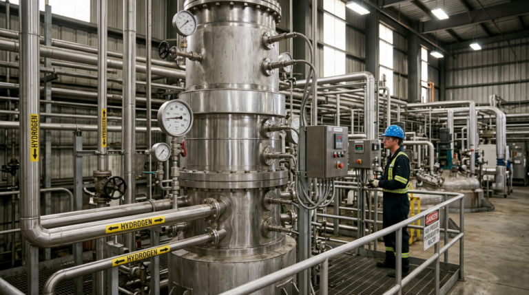 How DINCH Plasticizer Is Manufactured 6 Industrial fixed-bed hydrogenation reactor with hydrogen feed lines and instrumentation used in catalytic DINCH manufactured process