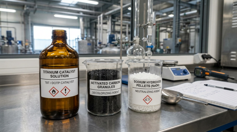 Raw Materials for DOTP Production: Specifications, Ratios, and Supply Chain 2 Titanium catalyst, activated carbon, and neutralization agents used as auxiliary chemicals in DOTP production alongside primary raw materials