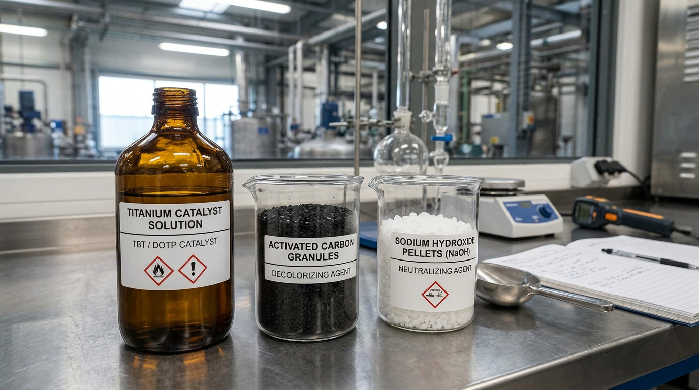 Raw Materials for DOTP Production: Specifications, Ratios, and Supply Chain 2 Titanium catalyst, activated carbon, and neutralization agents used as auxiliary chemicals in DOTP production alongside primary raw materials