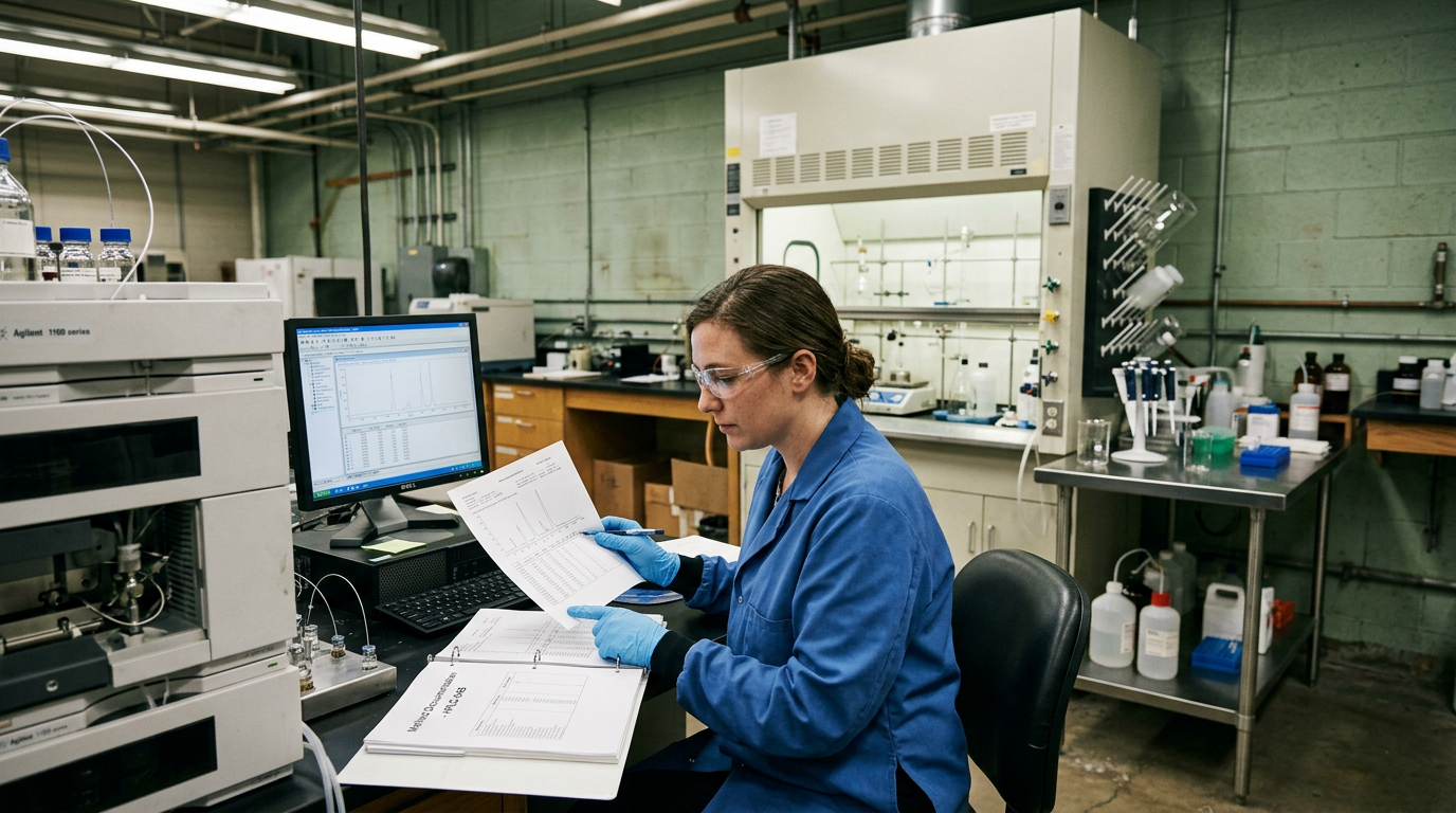 Le responsable du laboratoire de contrôle qualité sélectionne les méthodes analytiques pour les tests de migration DOA.