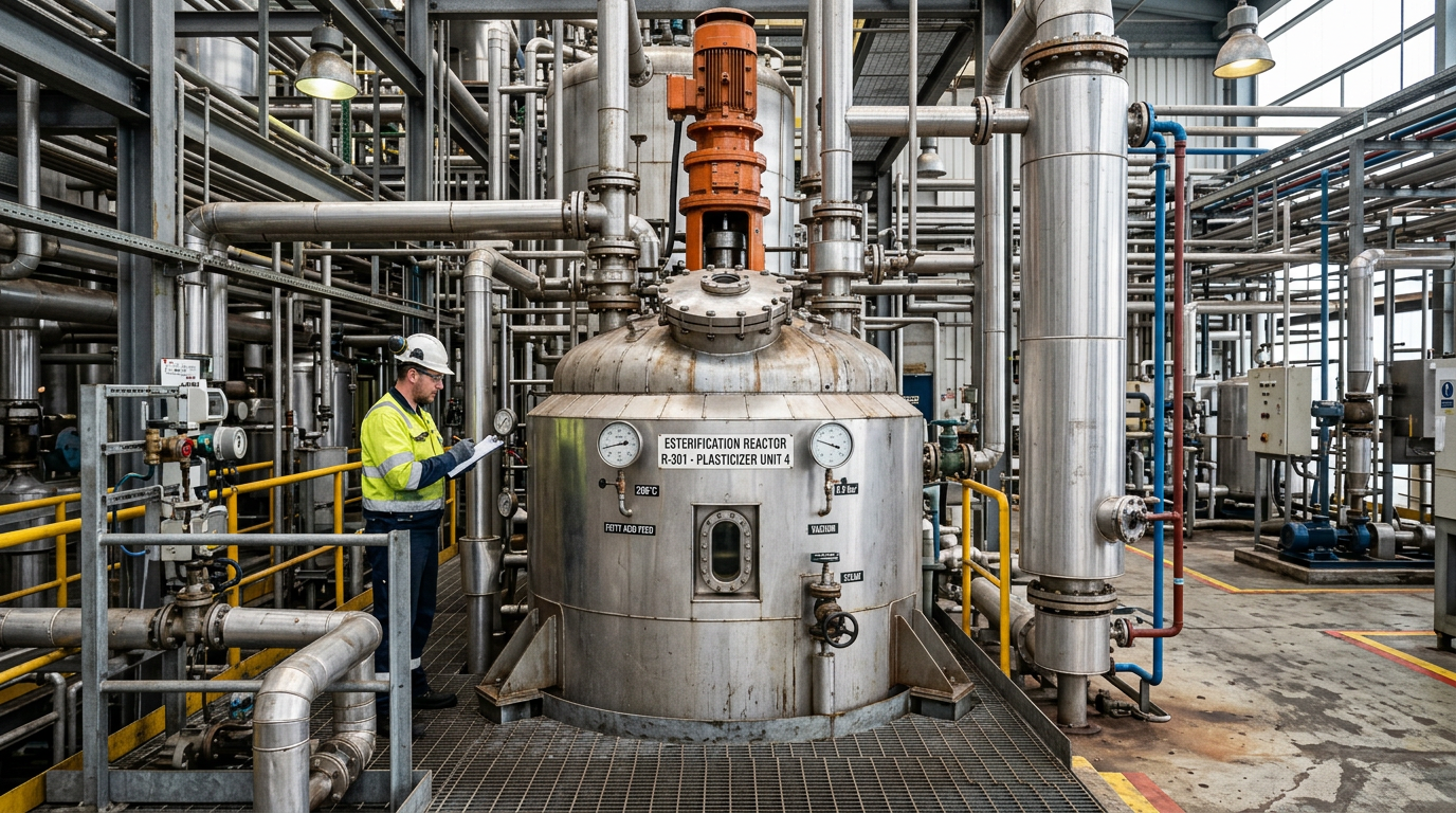 Industrial esterification reactor used in DEHCH plasticizer manufacturing phthalate precursor stage