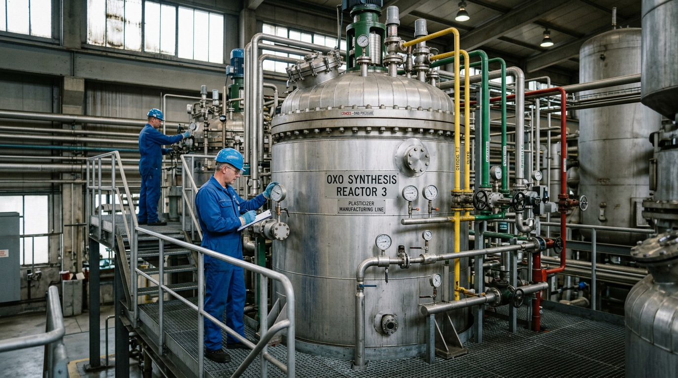 Comment le plastifiant DINCH est fabriqué 2 Réacteur industriel d'hydroformylation utilisé dans la fabrication du plastifiant DINCH pour convertir l'isooctène en isononanol