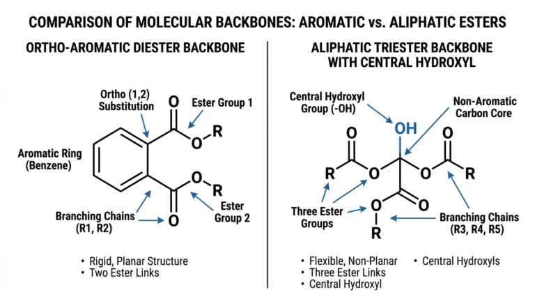 How Do Citrate Plasticizers Differ from Phthalates? A Per-Grade Specifier's View 3 Molecular structure comparison of a citrate plasticizer ester and an ortho-phthalate plasticizer
