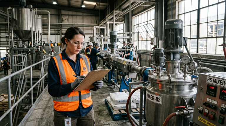 How to Switch from DOP to DOTP in a Production Line 4 Engineer reviewing PVC formulation card before switch from DOP to DOTP plasticizer