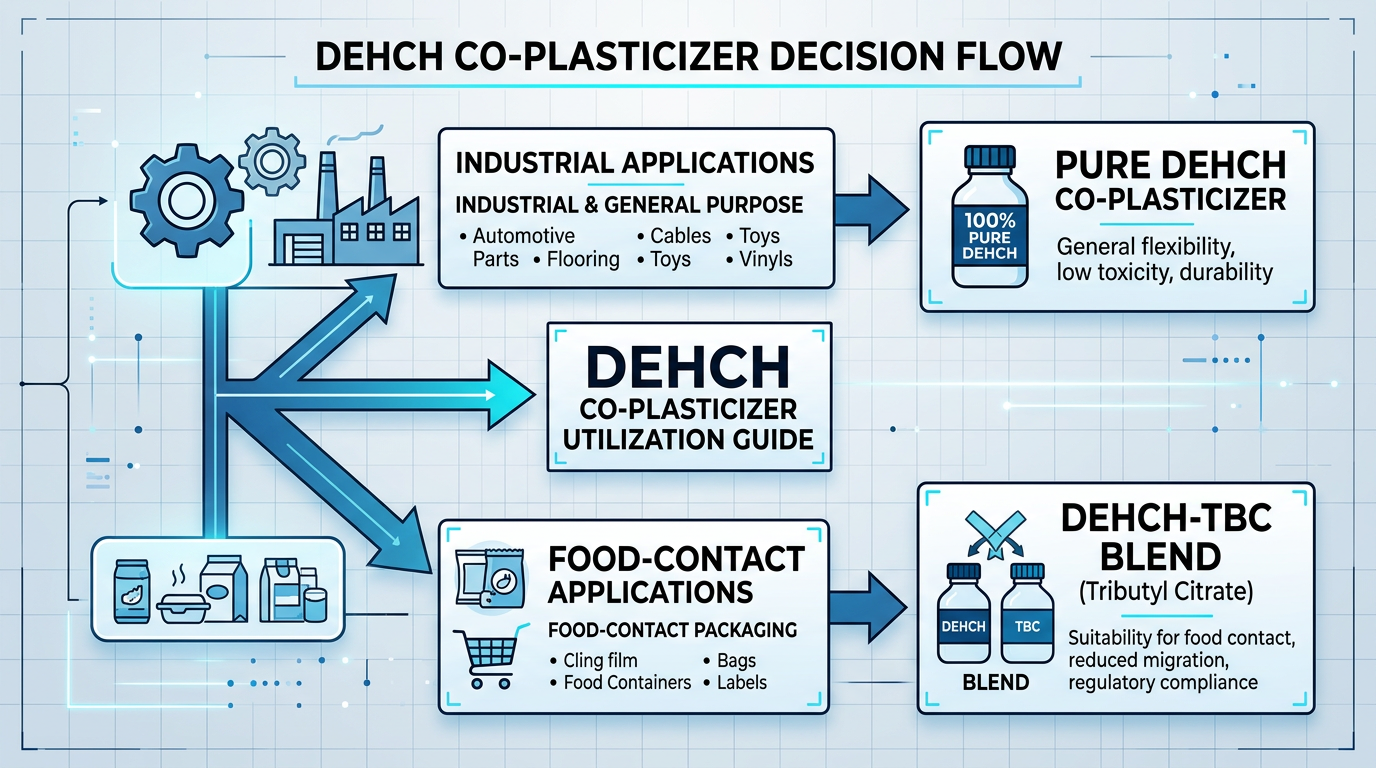 How to Incorporate DEHCH into a PVC Formulation 4 Decision flowchart for choosing pure DEHCH or DEHCH-TBC blend in PVC formulation by application type