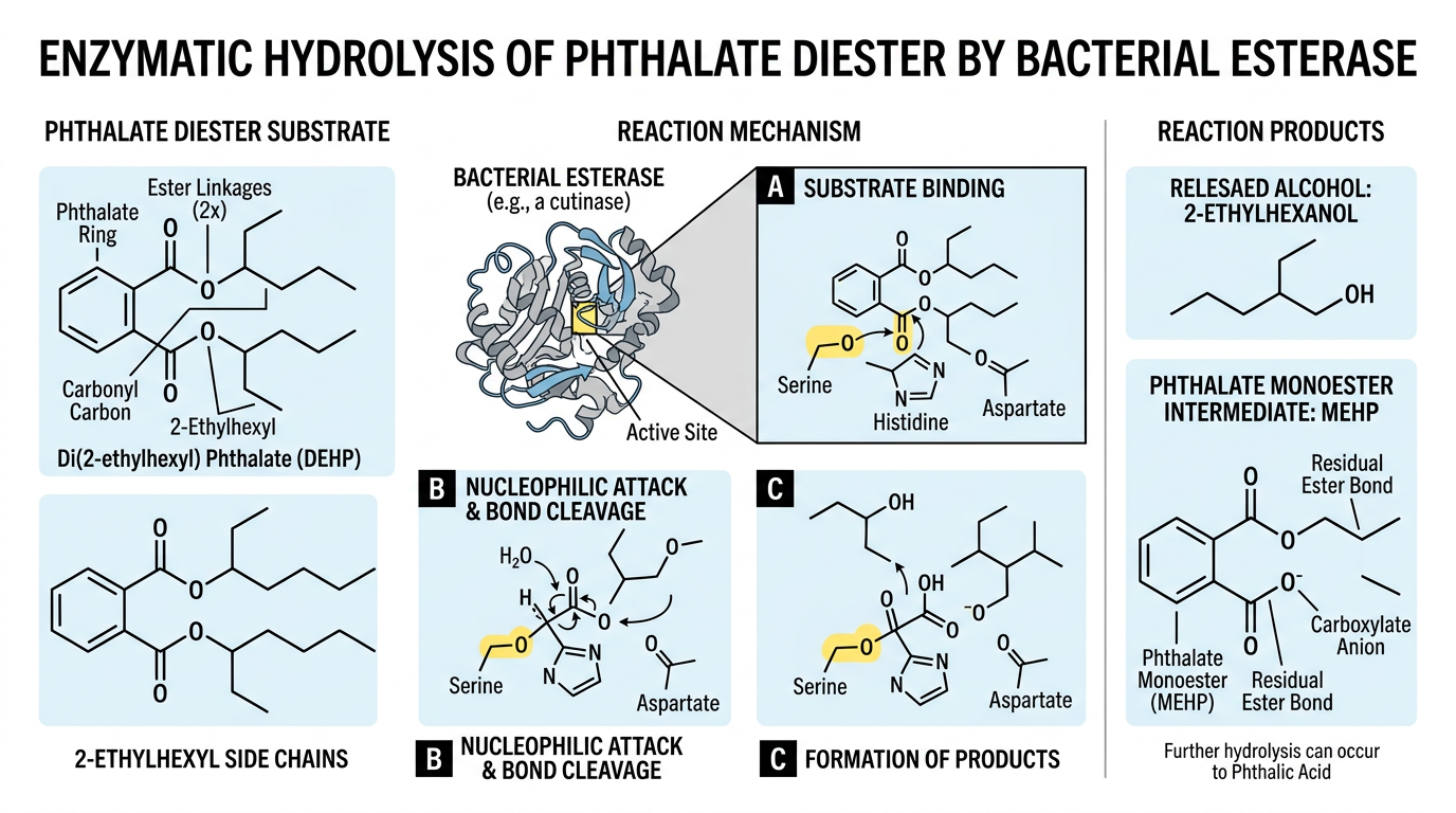 Biodegradation of Dioctyl Phthalate: Pathway and Kinetics 1 Enzymatic step that initiates biodegradation of dioctyl phthalate, with esterase cleaving one ester bond to form MEHP