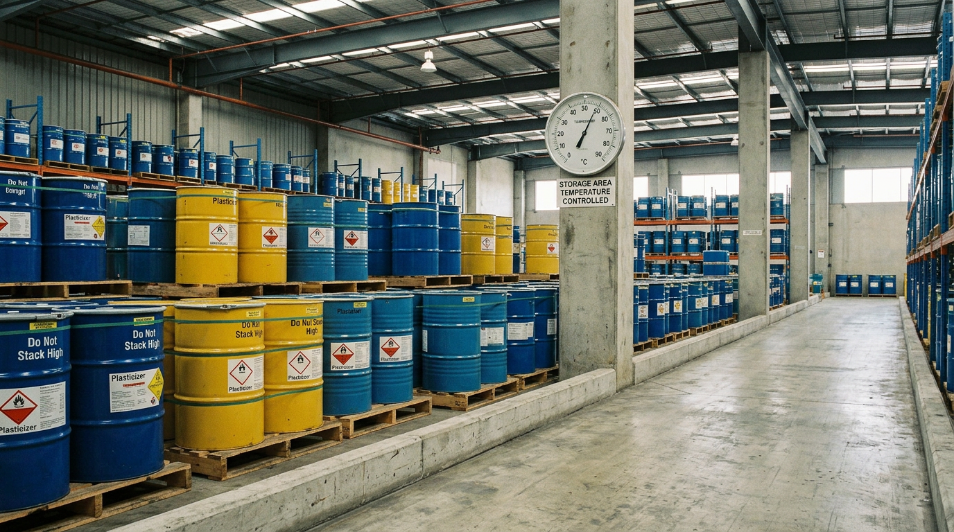 Climate-controlled warehouse demonstrating DOP storage temperature and humidity control