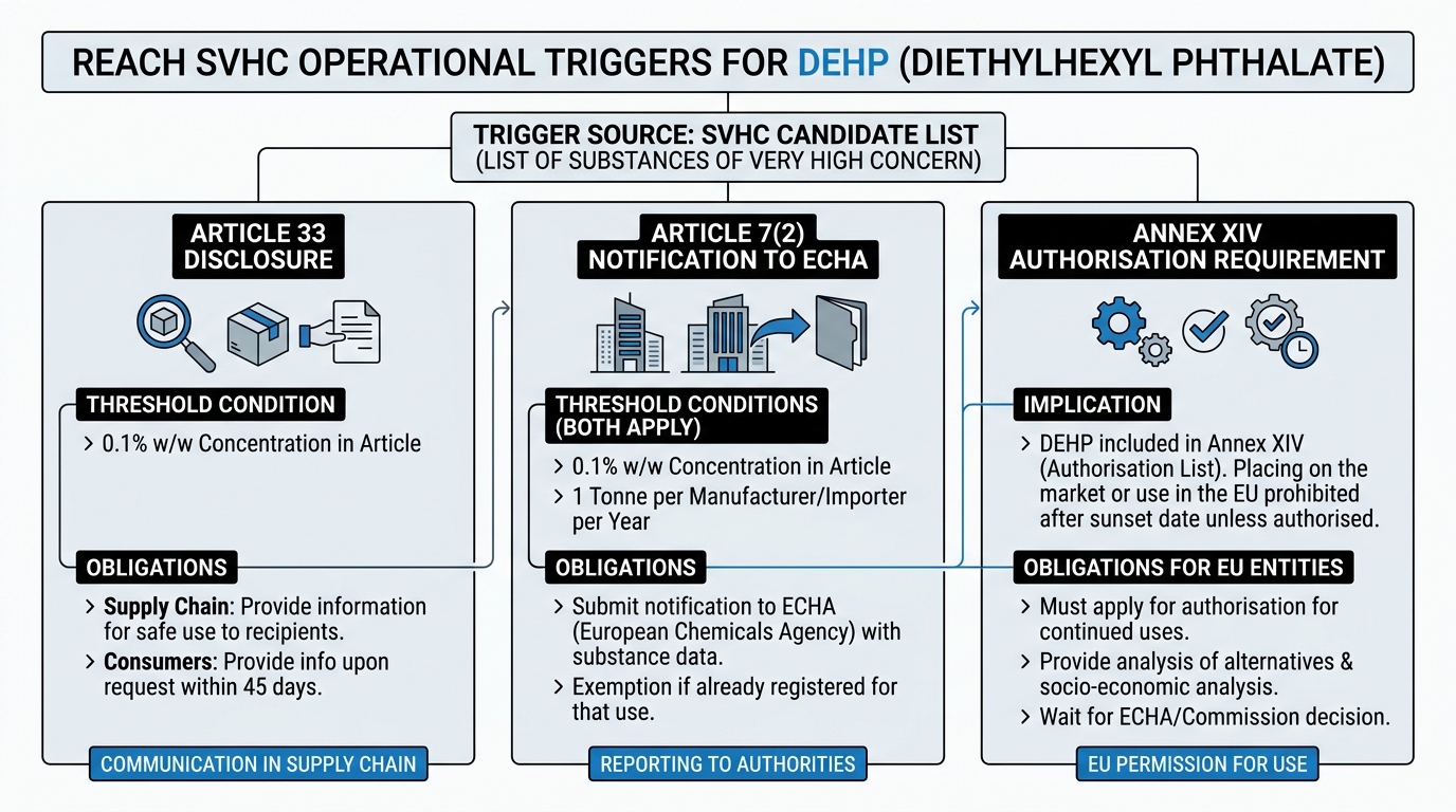 Three-trigger REACH SVHC compliance framework for DOP facility handling and storage procedures