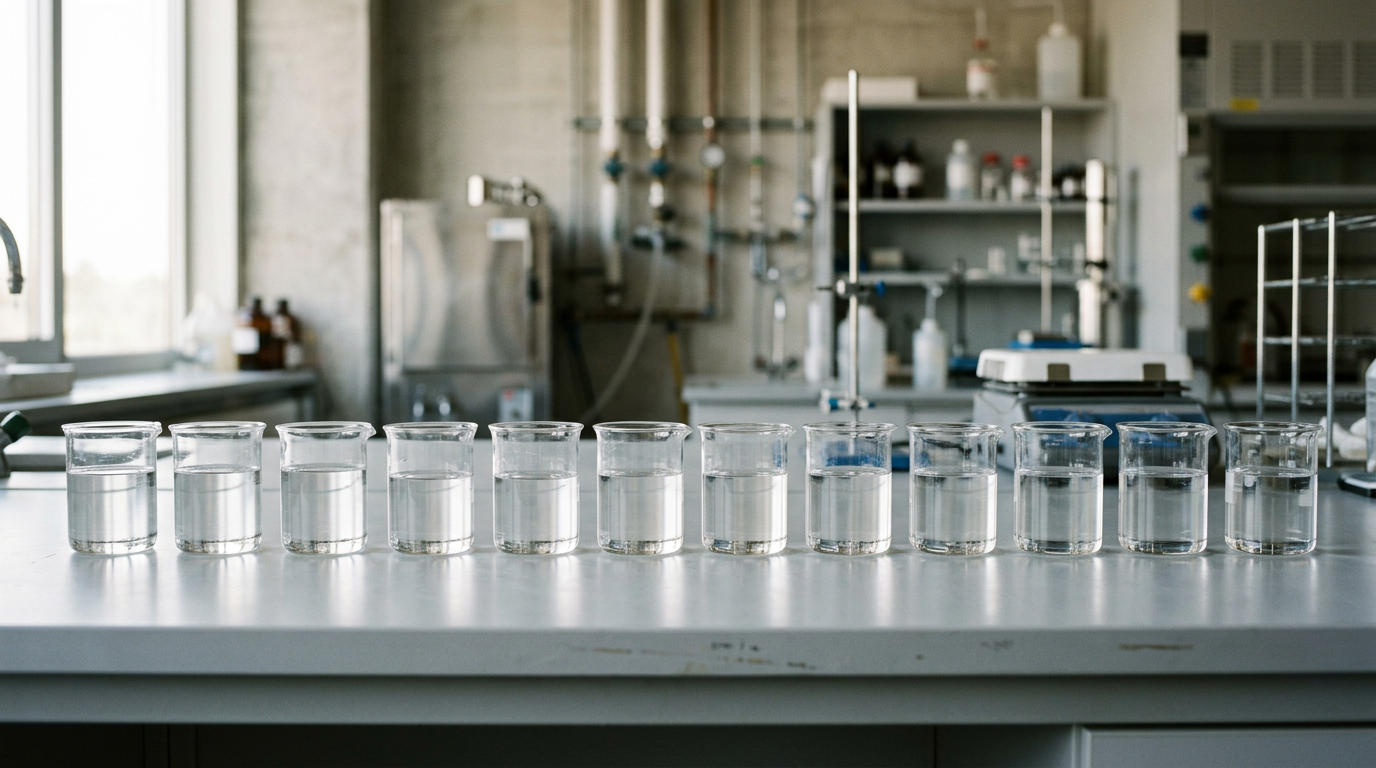 Échantillons de laboratoire représentant les sept classes de familles de plastifiants utilisées dans le compoundage du PVC souple