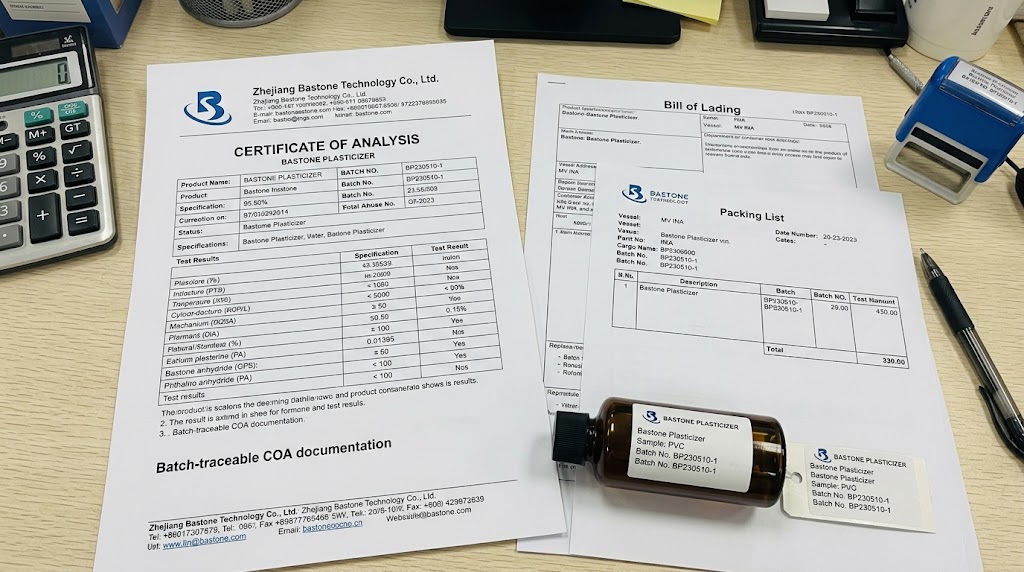 Bastone Plasticizer batch-traceable COA documentation with INA shipment