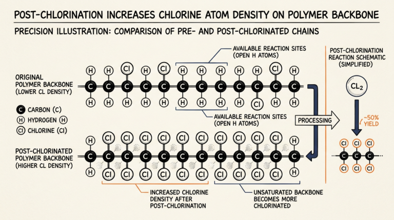 Backbone comparison of PVC and CPVC resins showing denser chlorine substitution