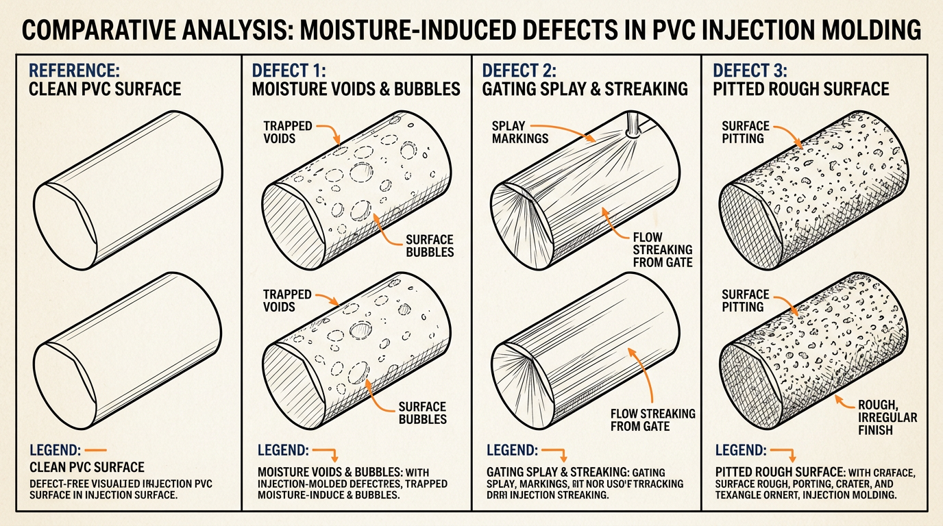 Comparison of moisture defects on PVC parts signalling a PVC resin drying problem