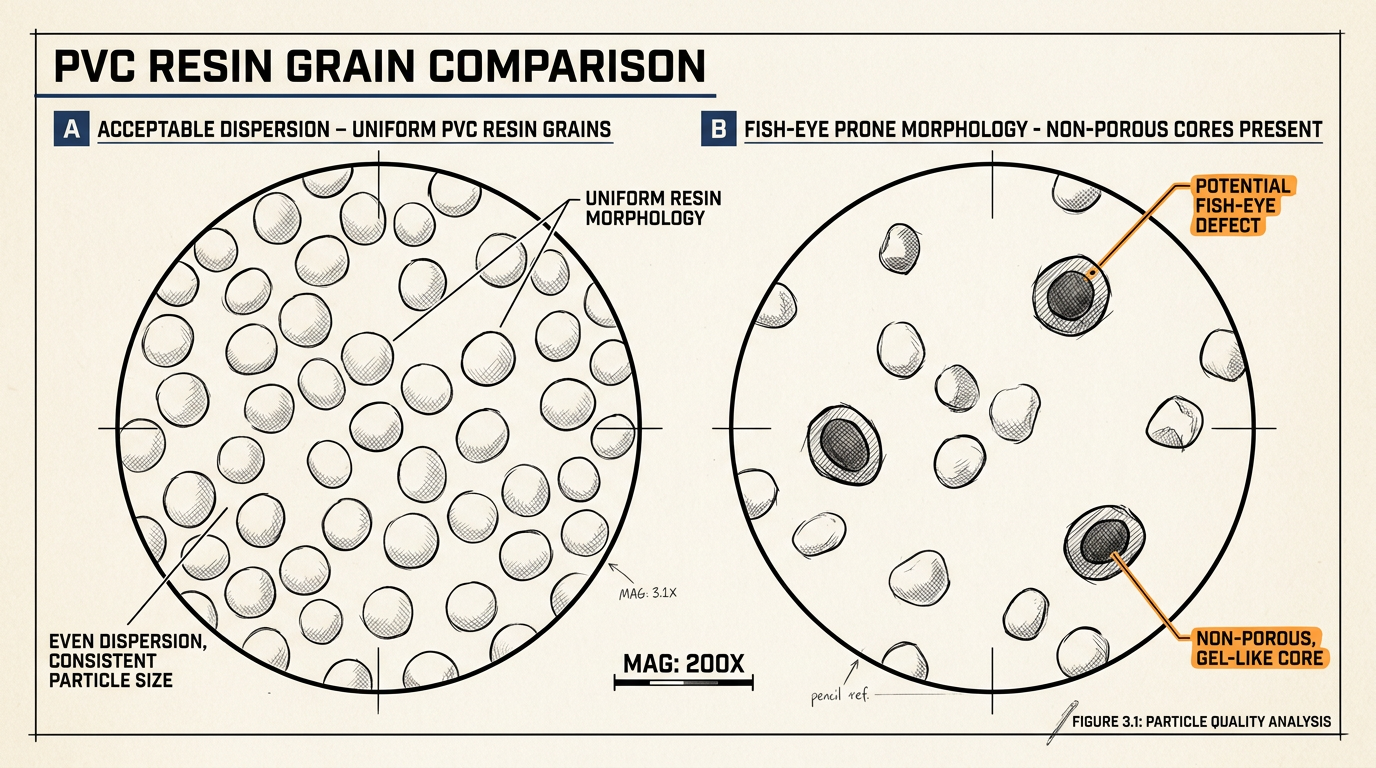 How to Check Incoming PVC Resin Quality 2 Microscope grain dispersion to check PVC resin quality for fish-eye-prone particles