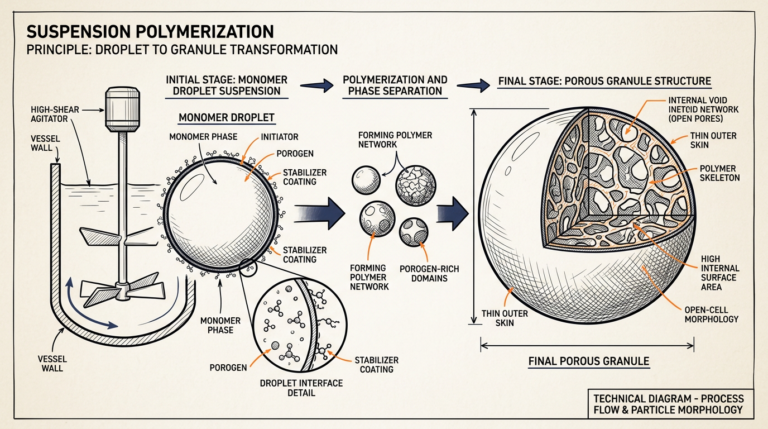 Suspension polymerization forming porous s-PVC granules from monomer droplets