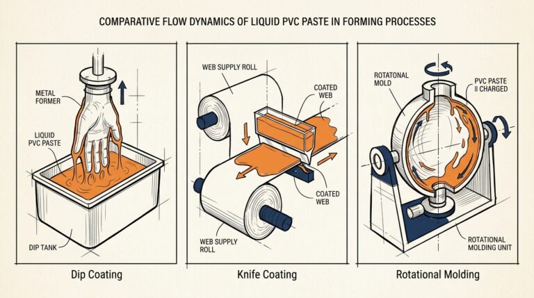 PVC plastisol flow behavior in dip coating, spread coating, and rotomolding