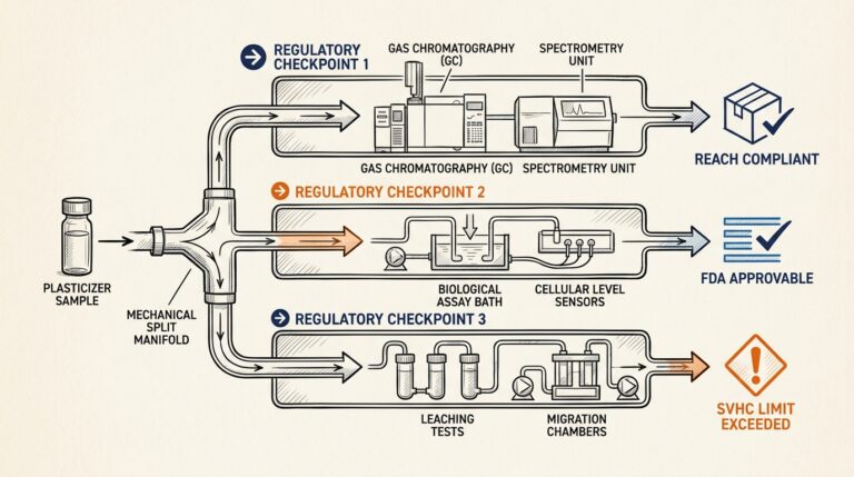 Decision flow for verifying REACH compliance of a plasticizer across three regulatory lists